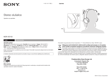 Sony MDR-XD150 XD150 slušalice Uputstva za rukovanje | Manualzz