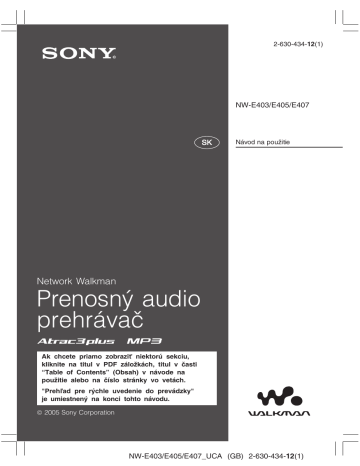 Sony Nw E405 Navod Na Pouzitie Manualzz