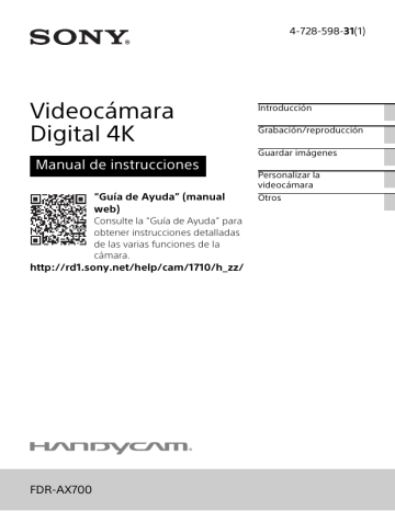 Sony FDR-AX700 Videocámara FDR-AX700 4K HDR Instrucciones de funcionamiento | Manualzz