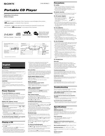 Sony D-EJ001  Operating Instructions | Manualzz