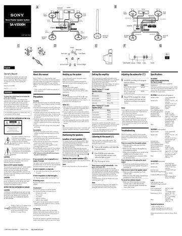 Sony SA-VS500H  Operating Instructions | Manualzz