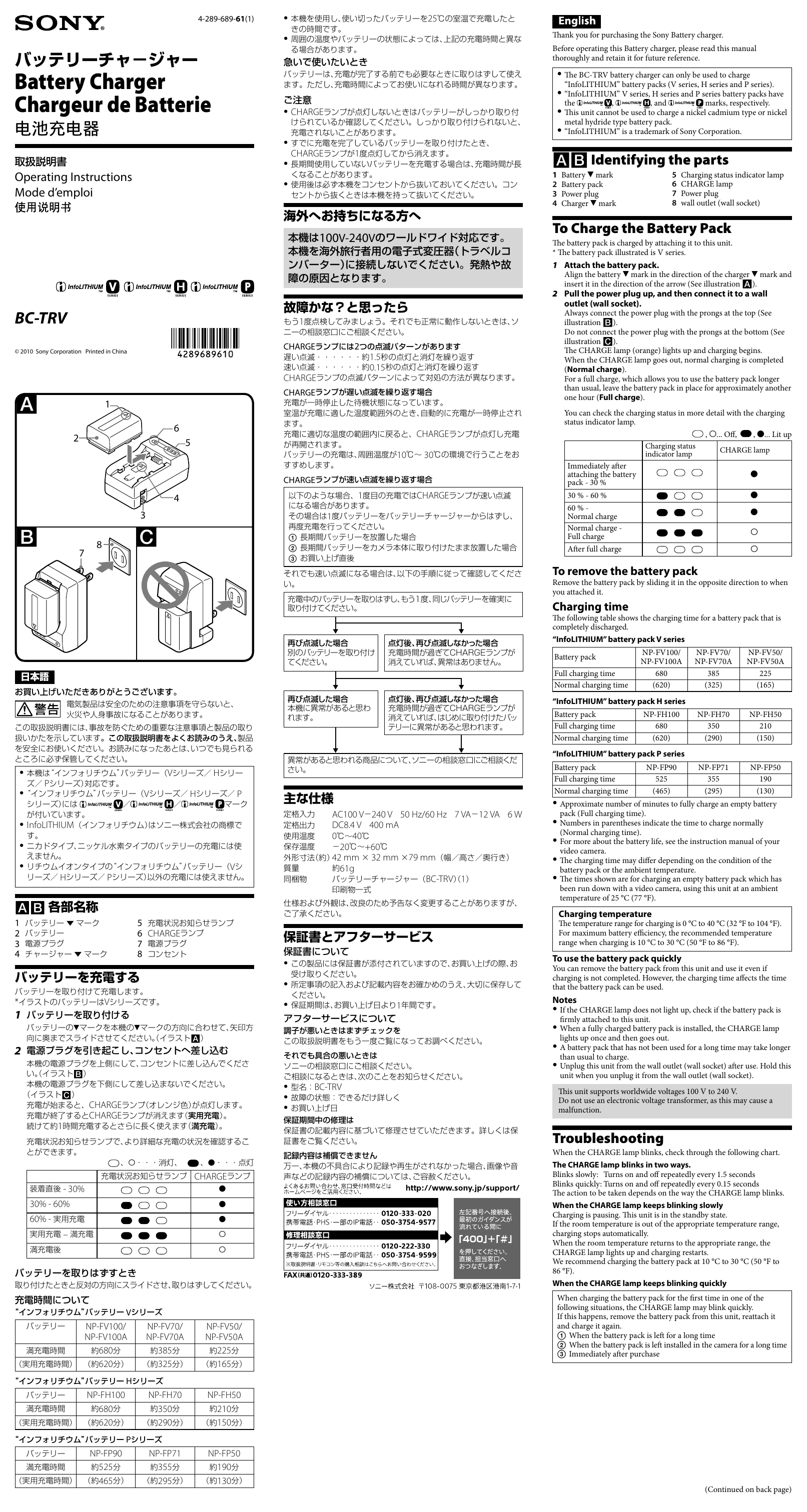 Sony Bc Trv Operating Instructions Manualzz