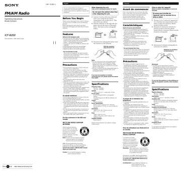 Sony ICF-B200  Operating Instructions | Manualzz