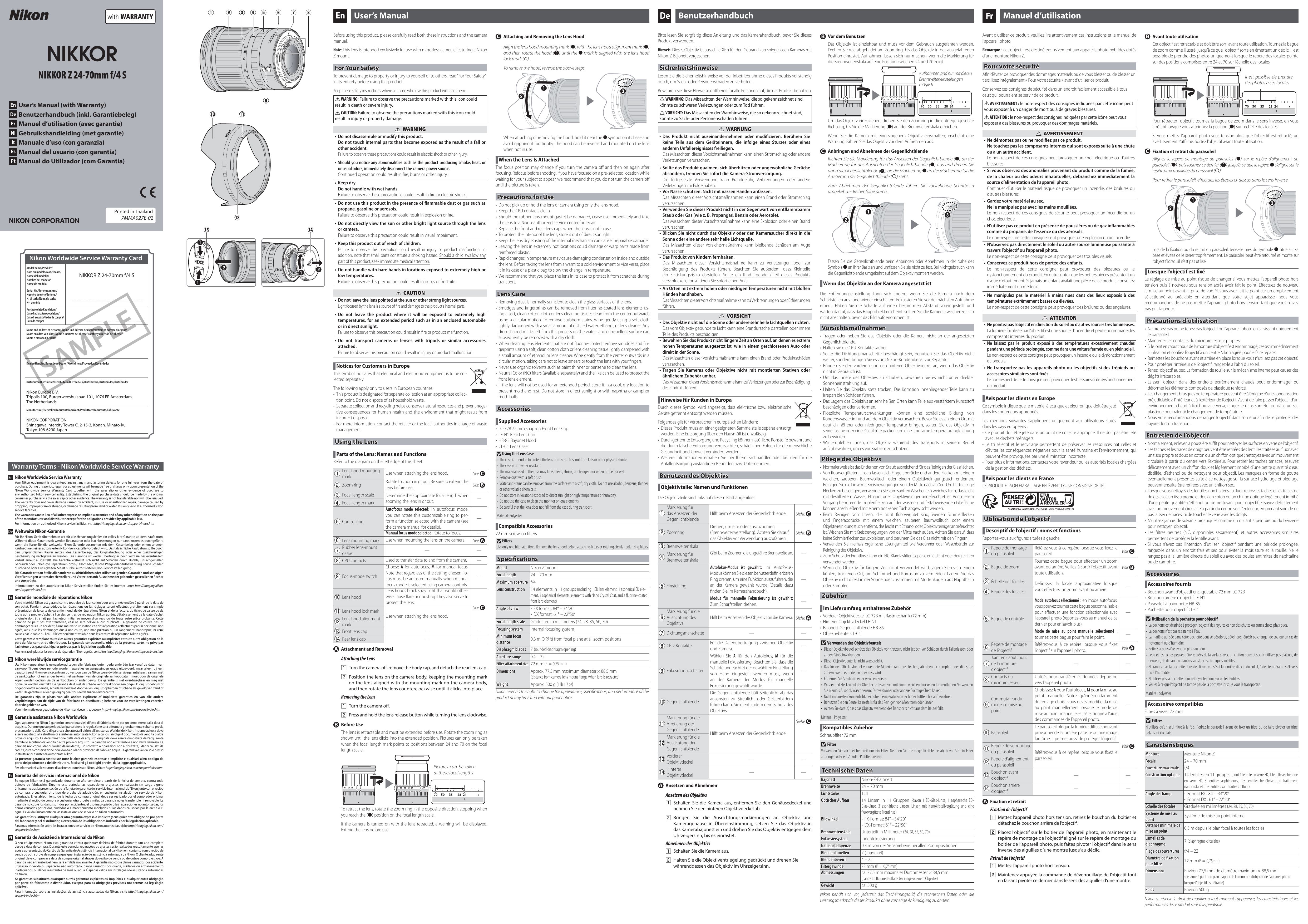 Nikon Nikkor Z 24 70mm F 4 S Nikkor Z 24 70mm F 4 S Owner S Manual Manualzz