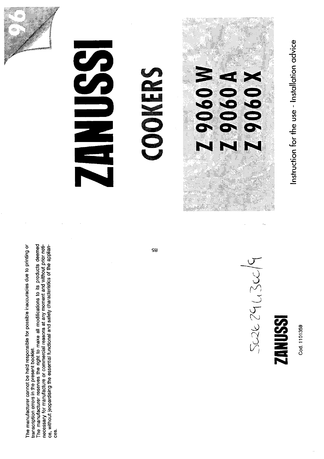 Zanussi Z9060x User Manual Manualzz