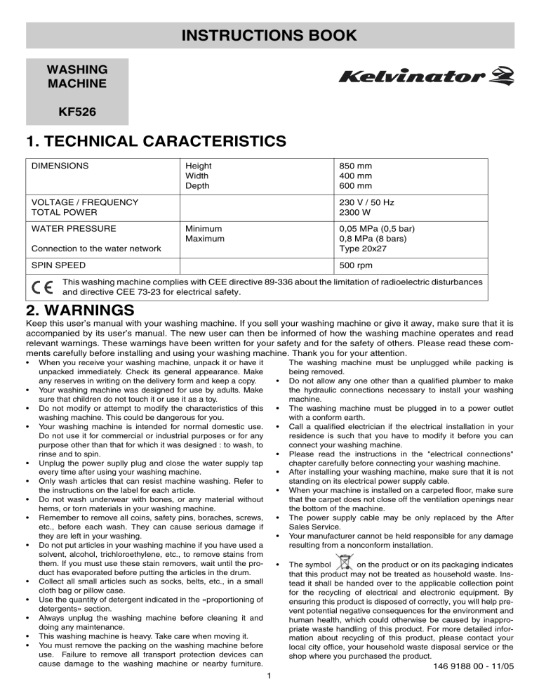 Kelvinator KF526 User manual Manualzz