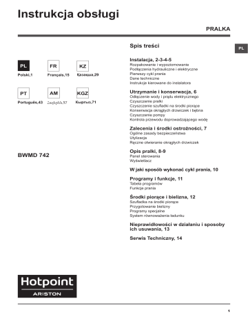 HOTPOINT/ARISTON BWMD 742 (EU) Руководство пользователя | Manualzz
