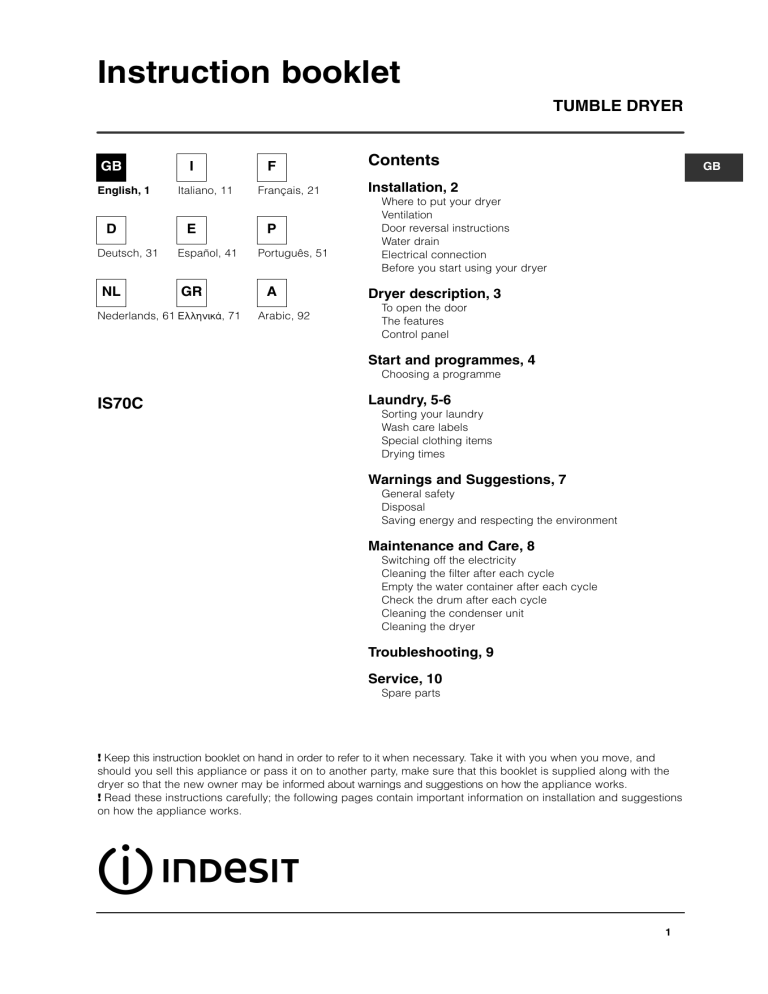 Indesit Is 70 C Ex User Guide Manualzz