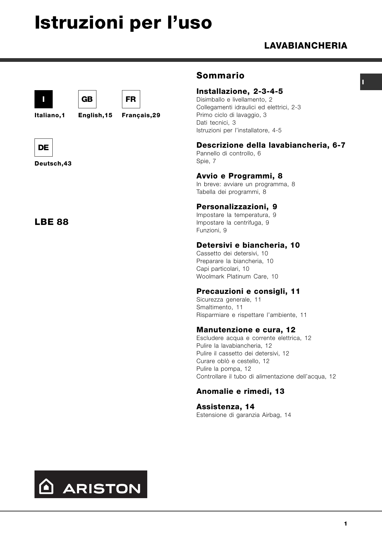 Hotpoint-Ariston LBE 88, LBE 88 (ALL) Owner's manual | Manualzz