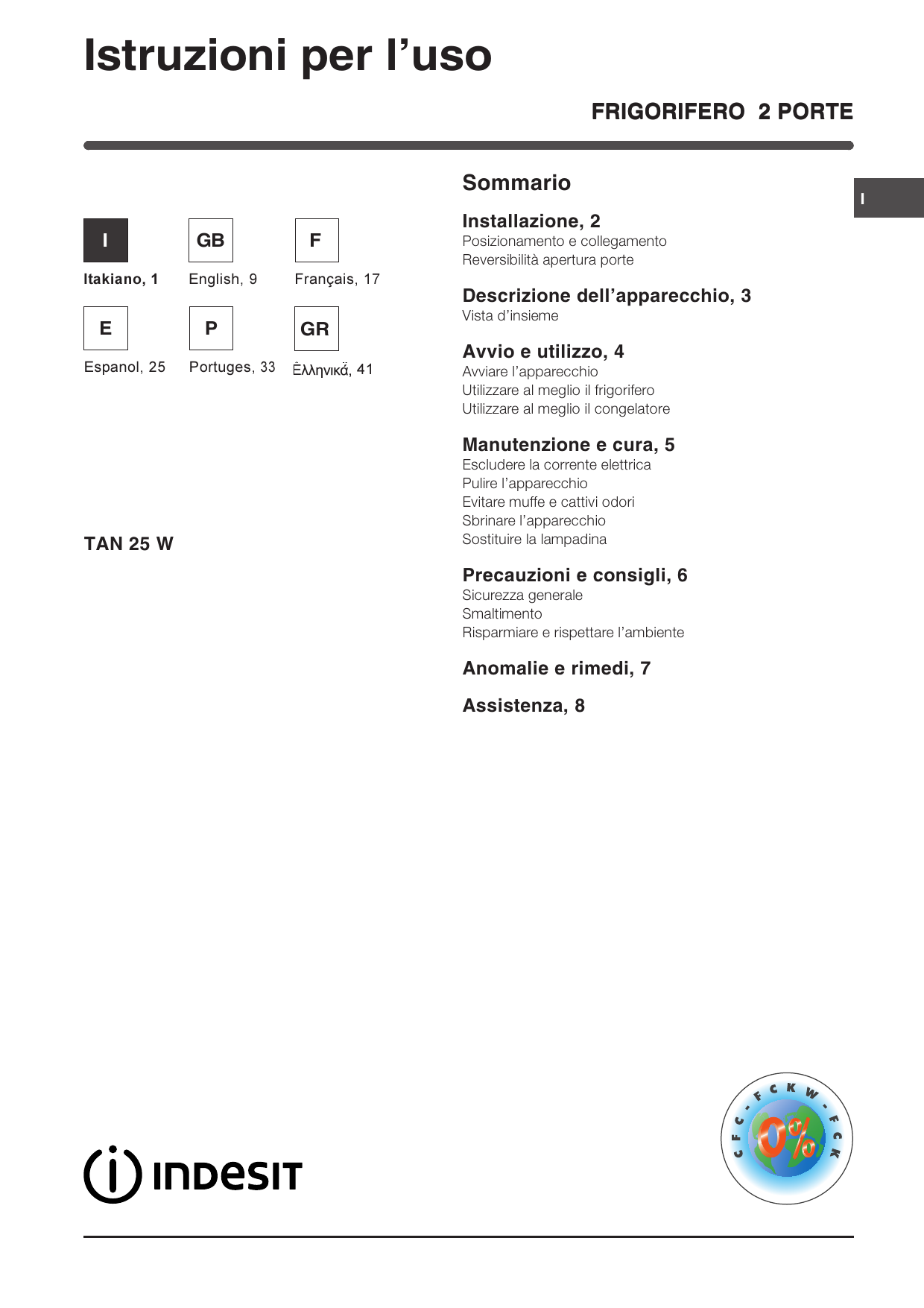 Indesit Tan 25 W Instruction For Use Manualzzcom