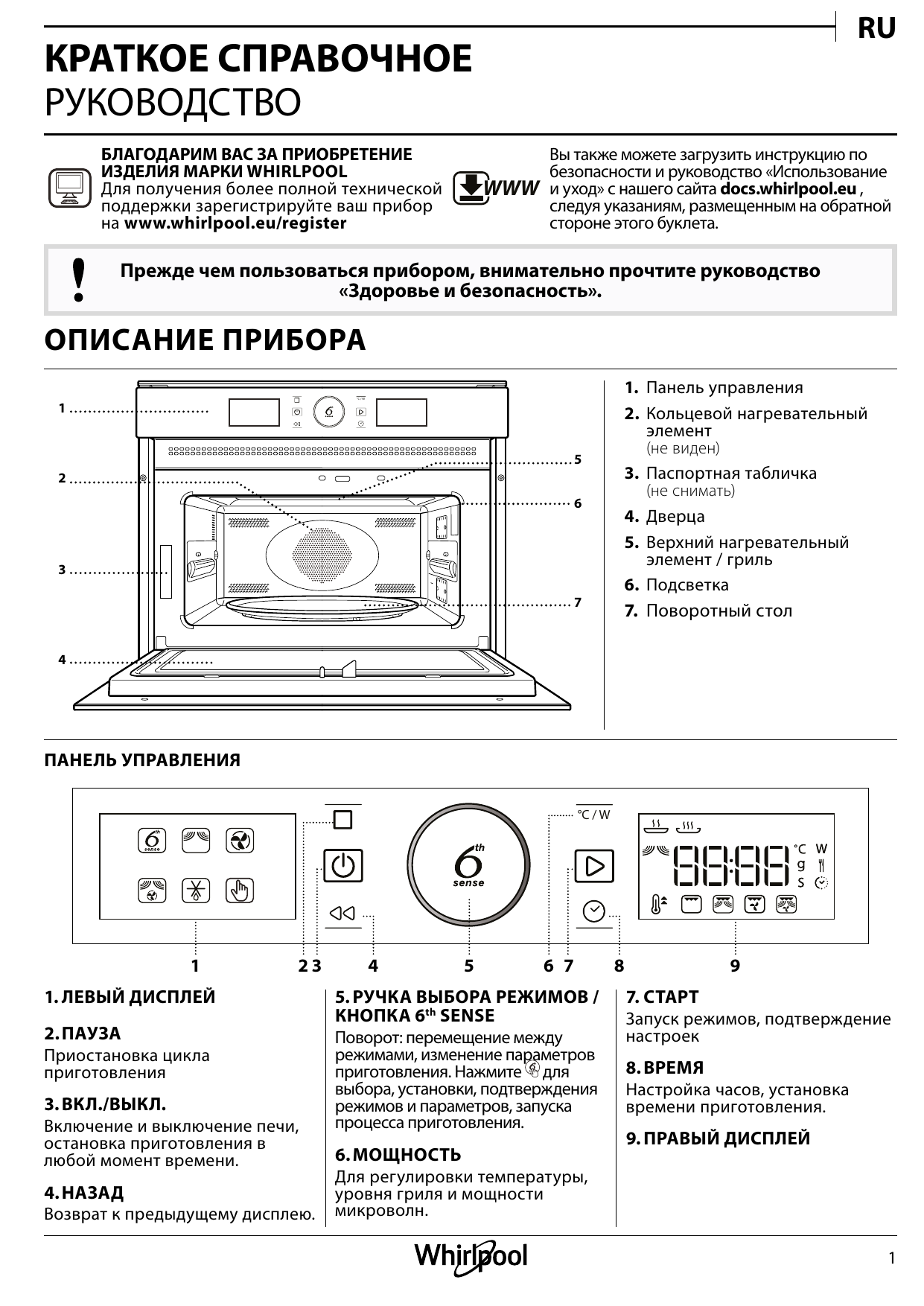 Whirlpool духовой шкаф 6 sense инструкция