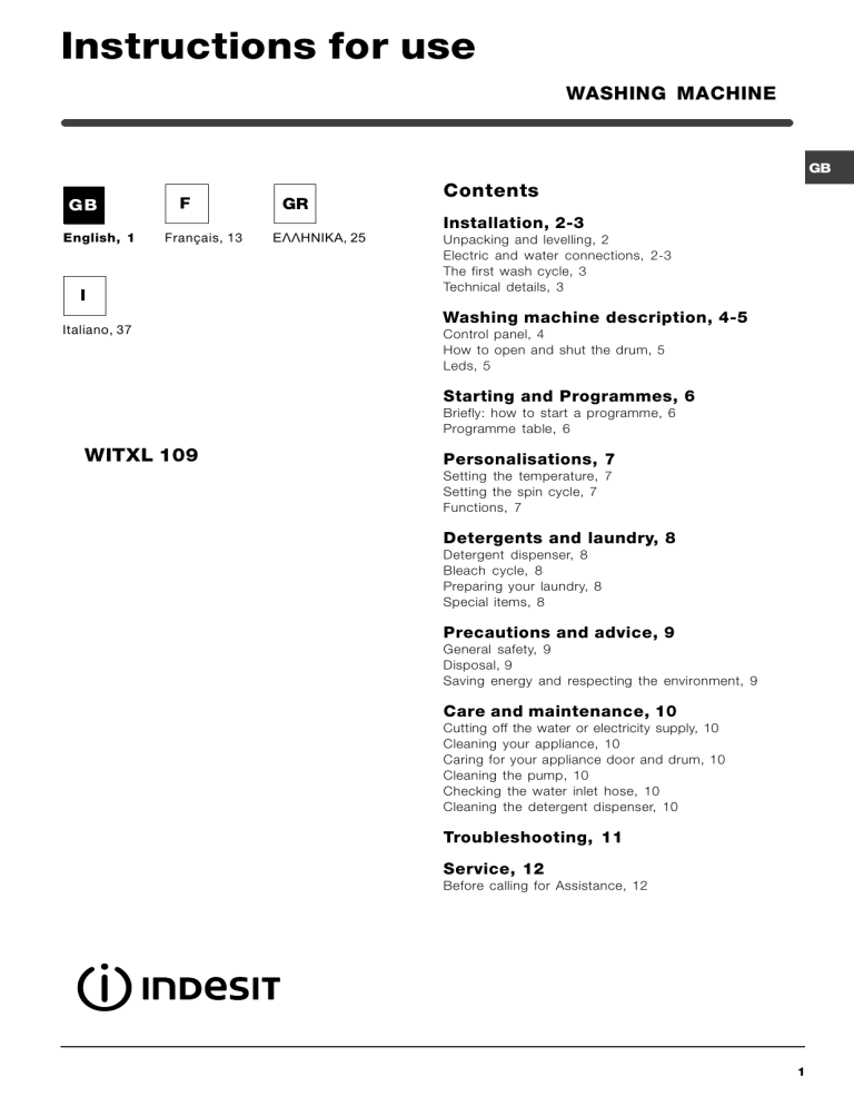 Indesit Witxl 109 Ex User Guide Manualzz