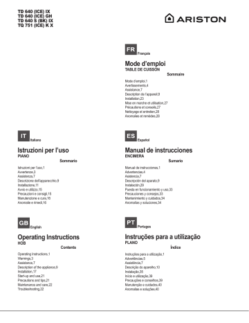 Ariston TD 640 S (BK) IX, TD 640 (ICE) GH, TD 640 S (ICE) GH, TD 640 S (BK)  GH, TD 640 (ICE) IX, TQ 751 (ICE) K X User guide | Manualzz