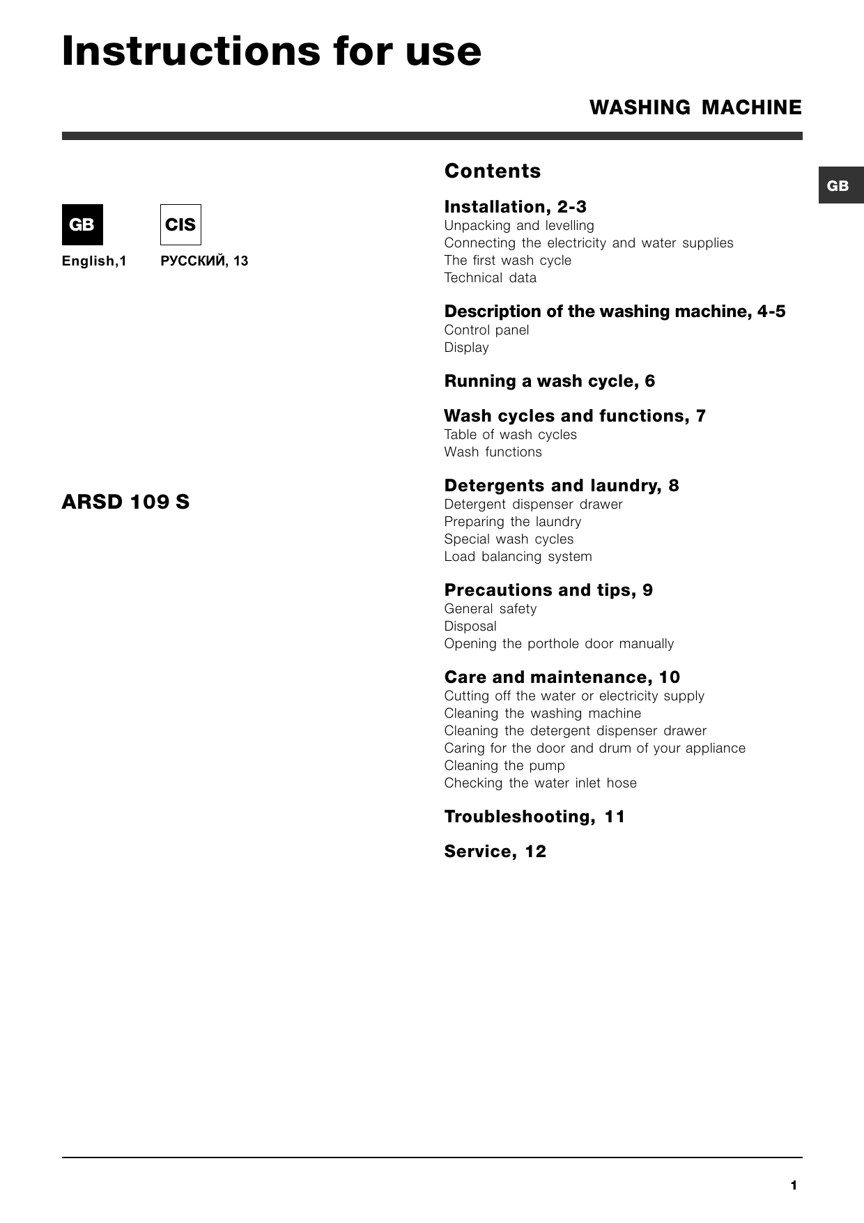 Indesit Arsd 109 S Eu User Guide Manualzz