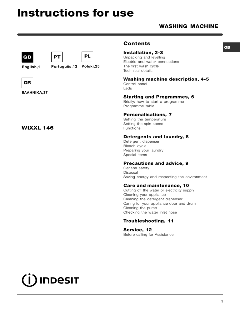 Indesit Wixxl 146 Eu 1 User Guide Manualzz