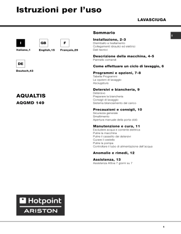 Hotpoint-Ariston AQGMD 149/A, AQGMD 149/A (EU), AQUALTIS AQGMD 149 Owner's  manual | Manualzz