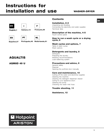 Hotpoint-Ariston aqm9d 49 u eu a, aqm8d 49u eu a, AQM8D 49 U (EU) /A