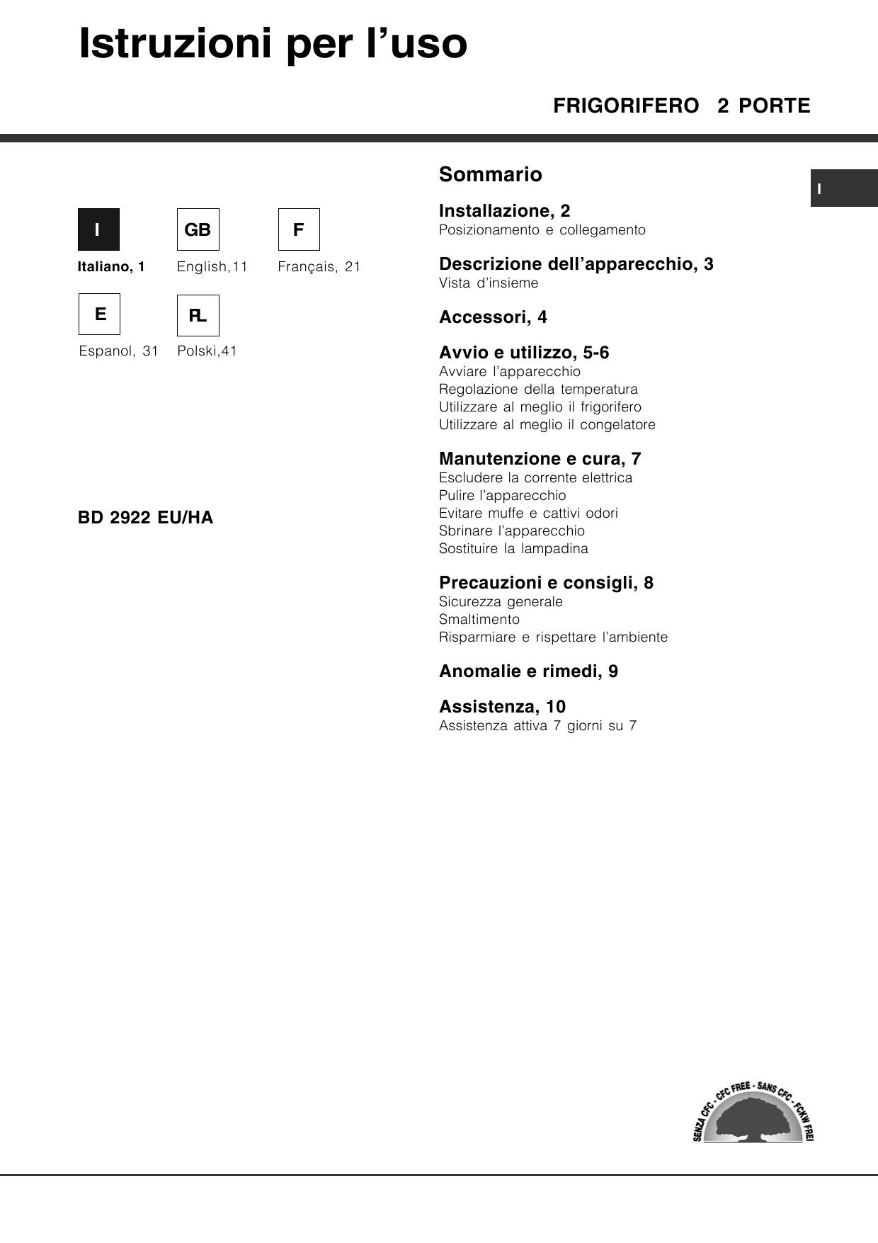 Hotpoint BD 2922 EU, BD 2922 EU/HA Owner's manual | Manualzz