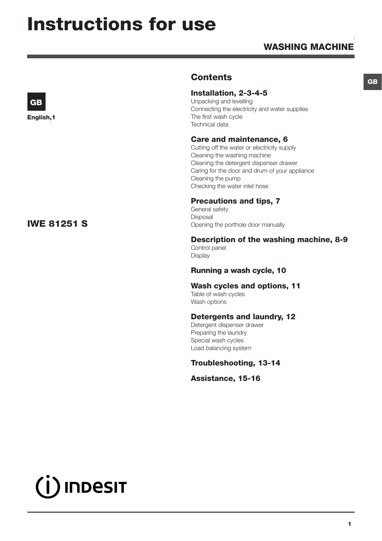 Indesit Iwe 81251 S Eco Uk Instruction For Use Manualzz