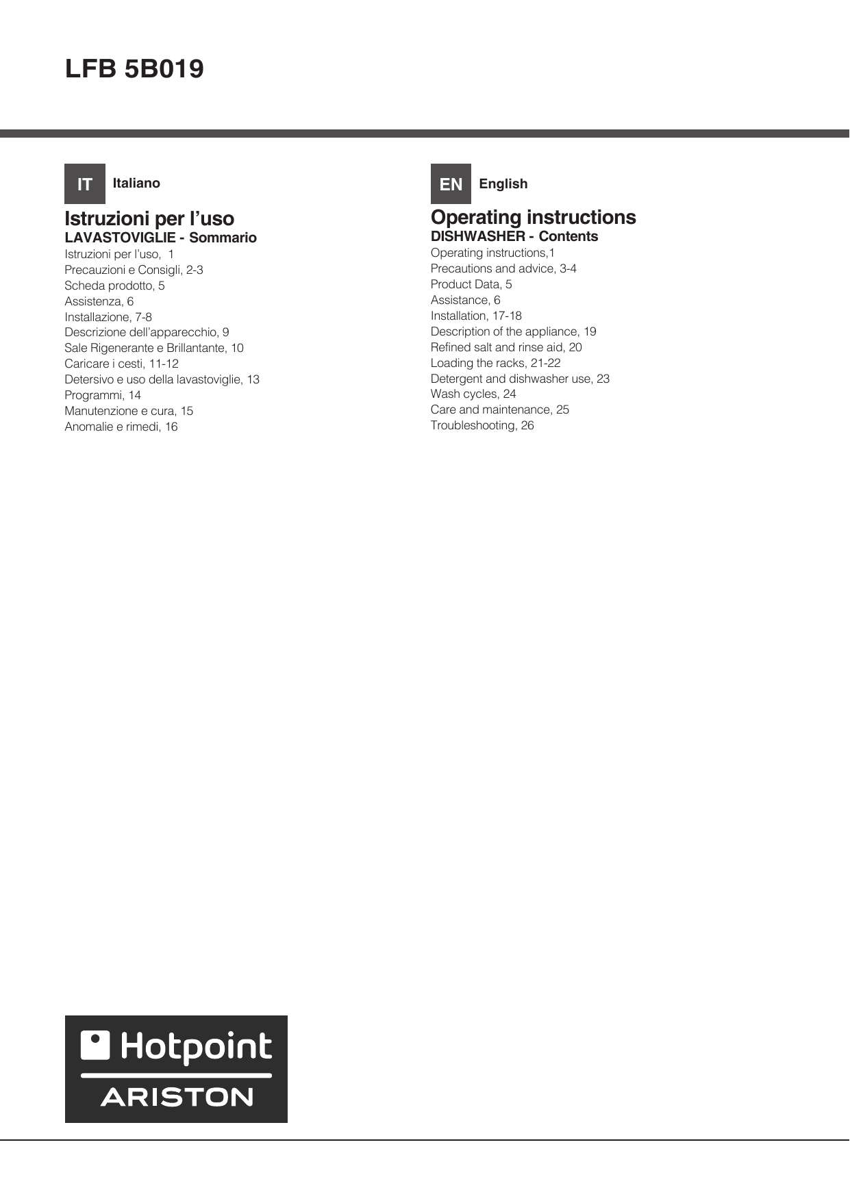 Hotpoint Lfb 5b019 A Eu Instruction For Use Manualzzcom