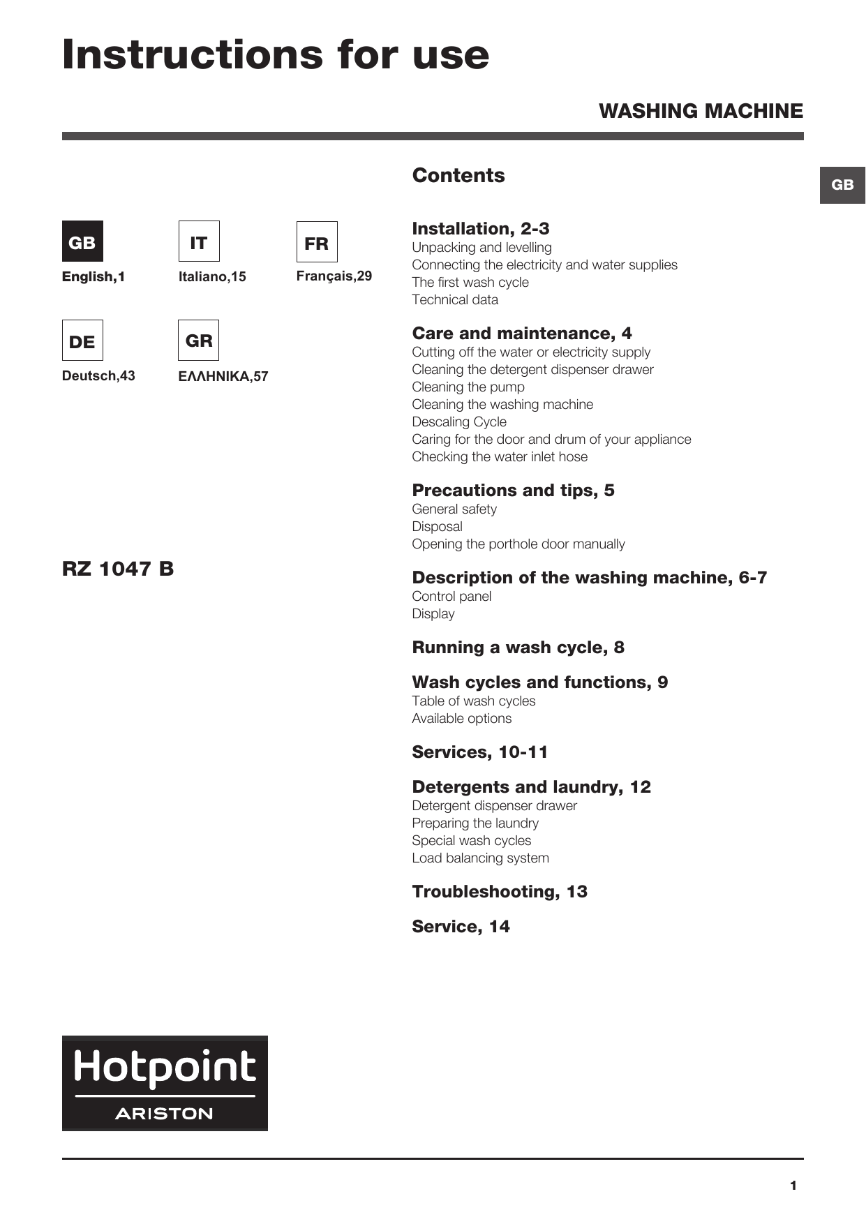 Indesit Rz 1047 B Eu User Guide Manualzz Com