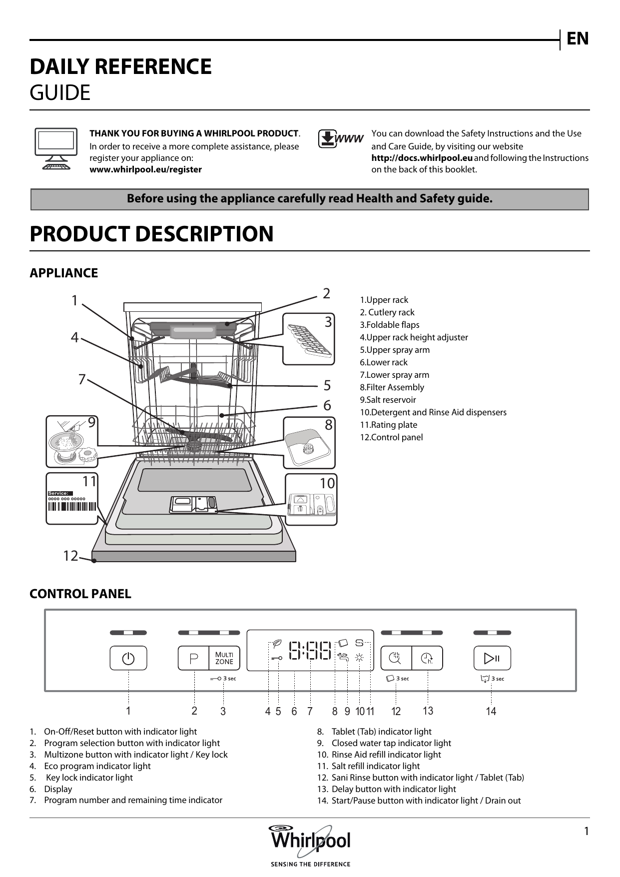 Whirlpool WFC 3C26 F UK, WFC 3C26 F User guide | Manualzz