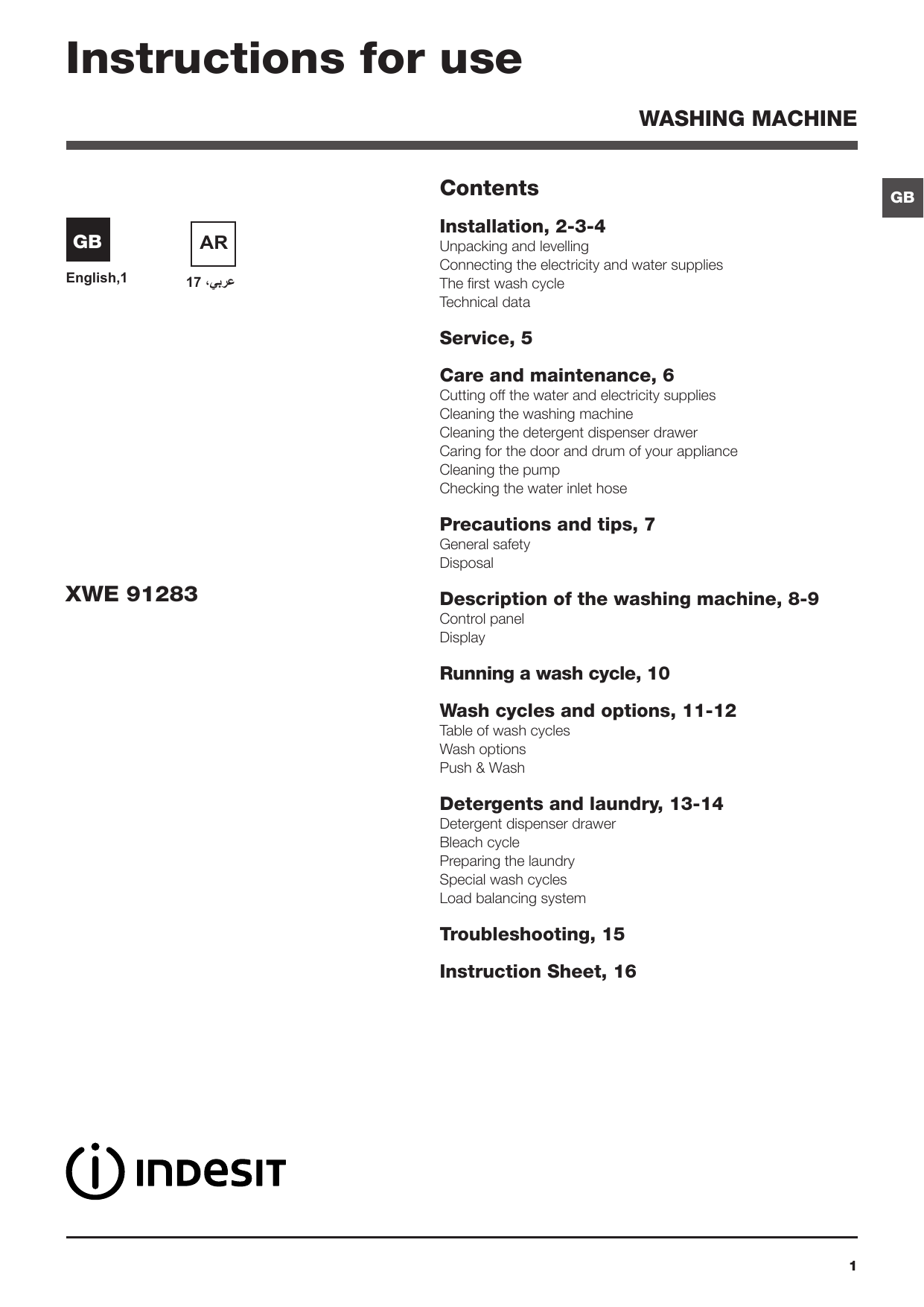 Indesit Xwe 91283x S 60hz Setup And User Guide Manualzz Com