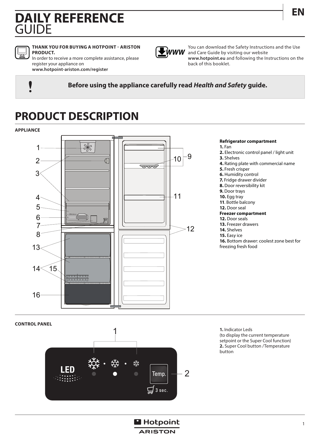 hotpoint fridge control panel