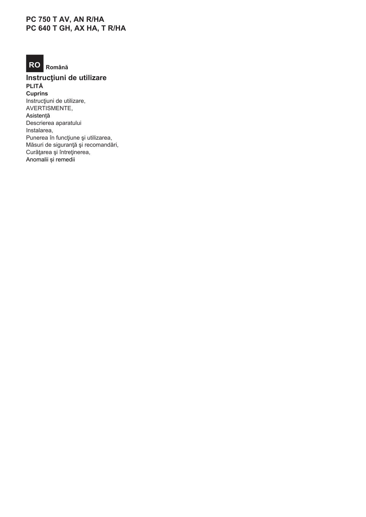 HOTPOINT/ARISTON PC 750 T (AN) R /HA Instruction for Use | Manualzz