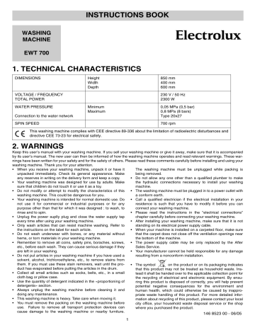 Electrolux EWT700 User Manual | Manualzz