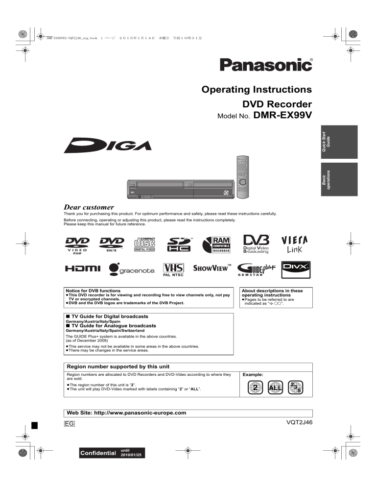 Panasonic Dmrex99v Operating Instructions Manualzz