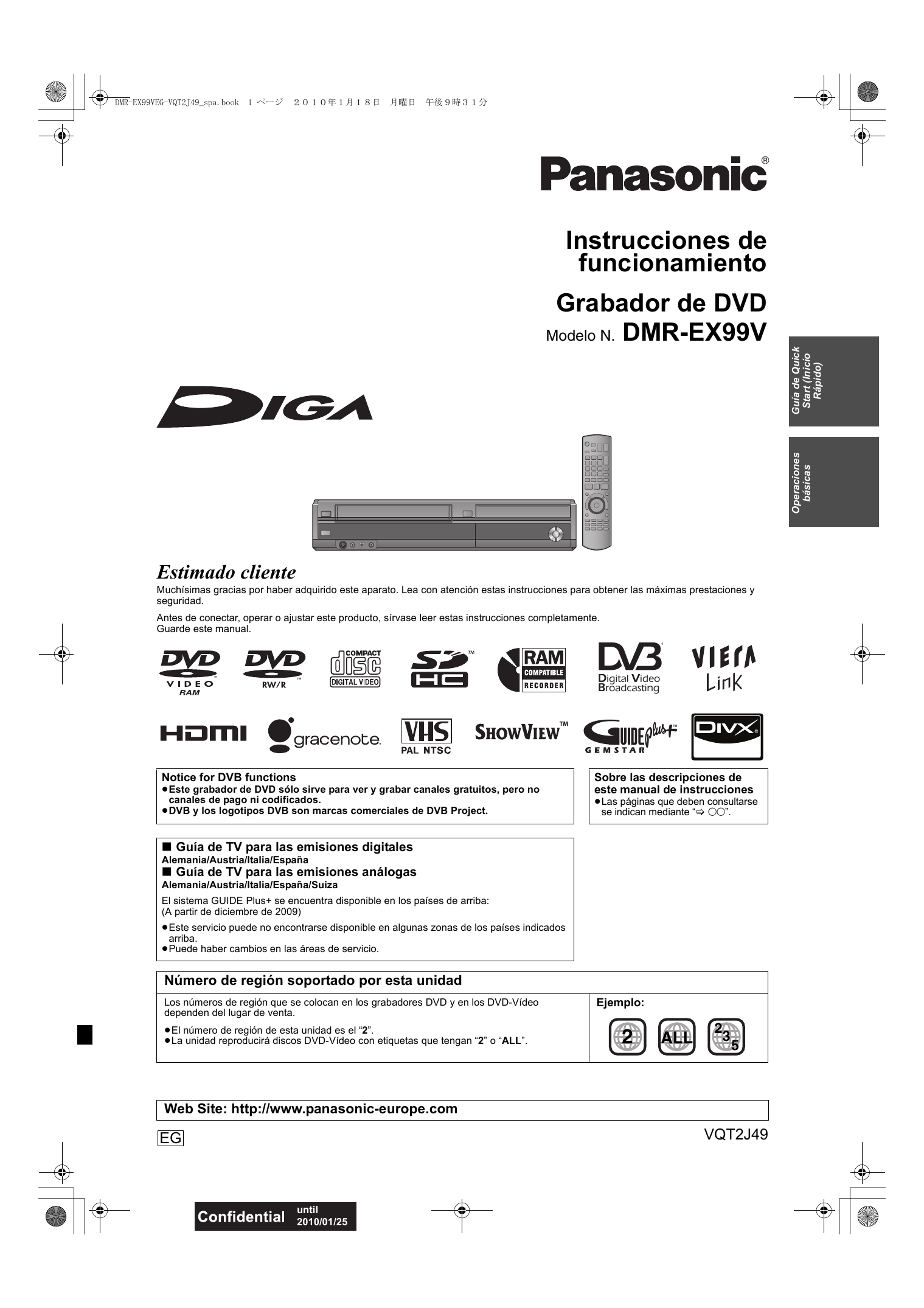 Panasonic Dmrex99v Operating Instructions Manualzz