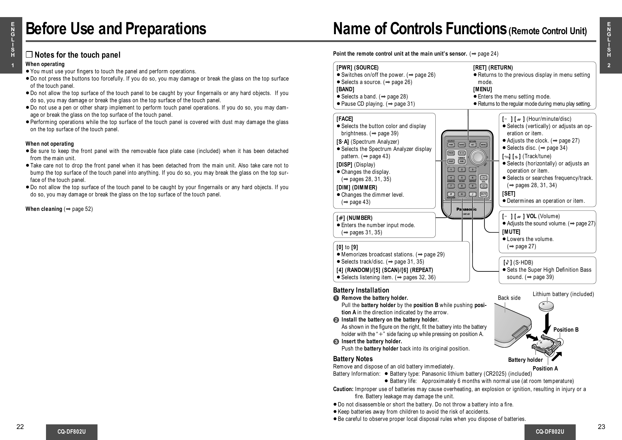 Panasonic CQDF802U Operating Instructions | Manualzz