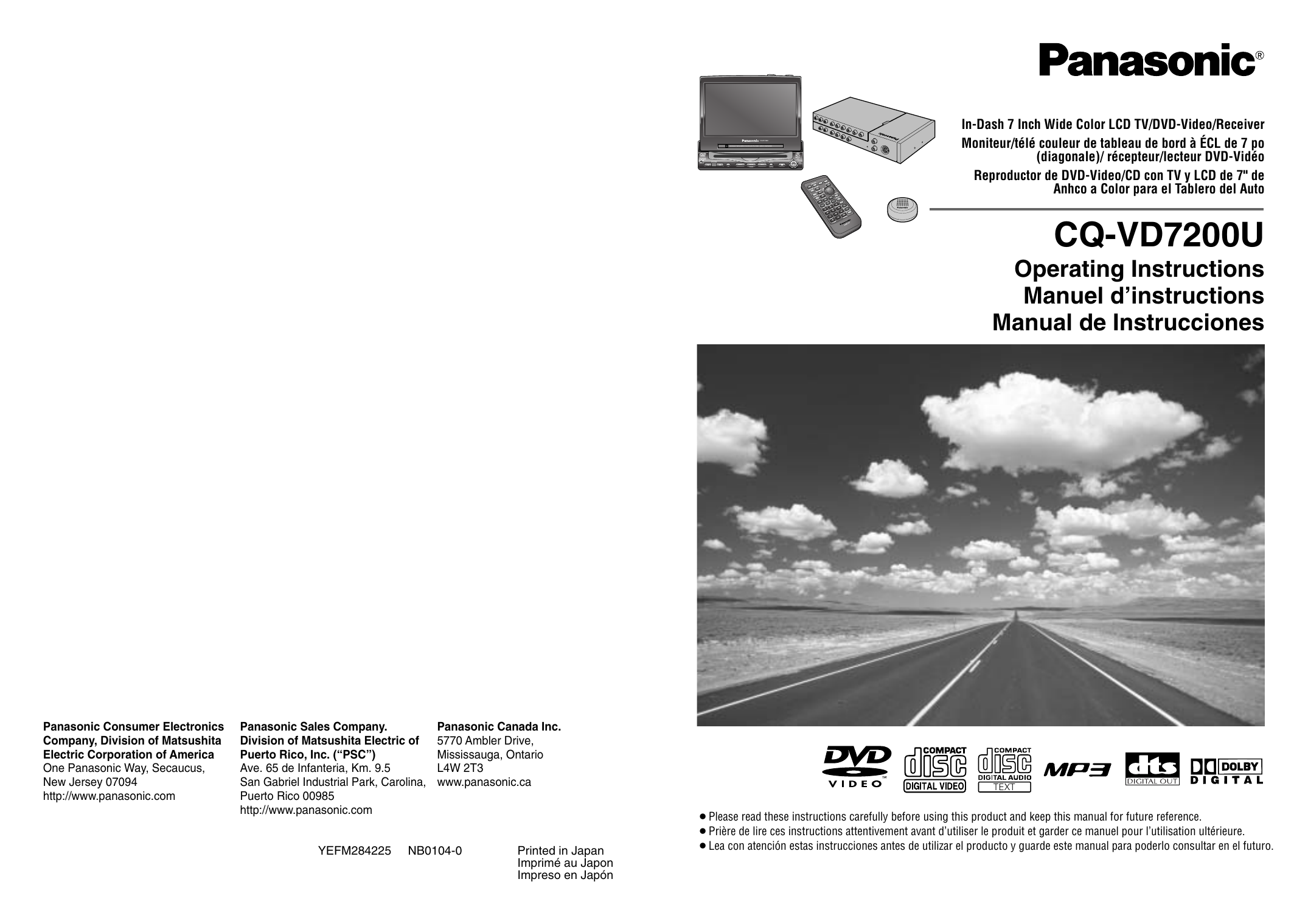 Panasonic CQVD7200U Operating instructions | Manualzz