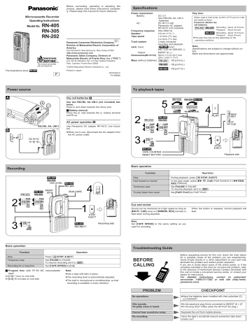 Panasonic Rn405 Rn305 Rn202 Rn 305 Operating Instructions Manualzz