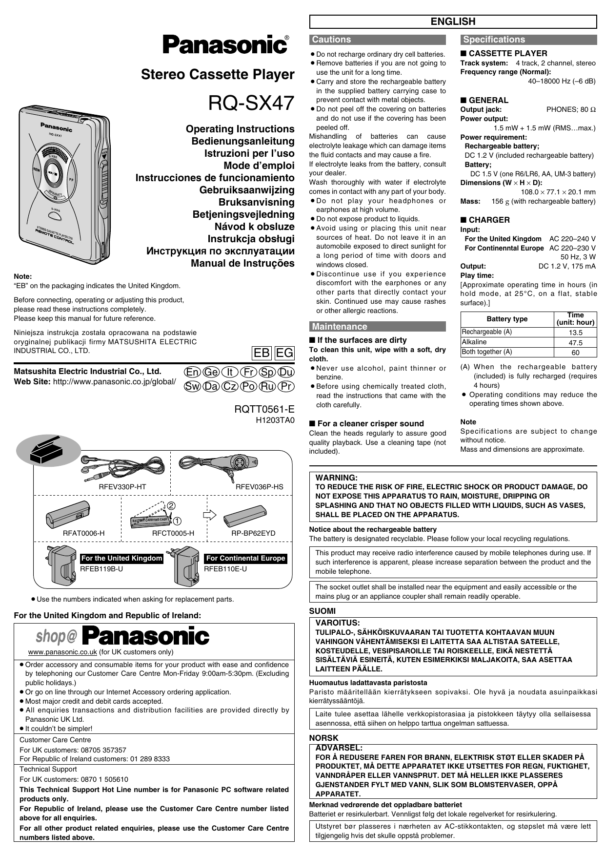 Panasonic Rqsx47 Operativni Instrukce Manualzz