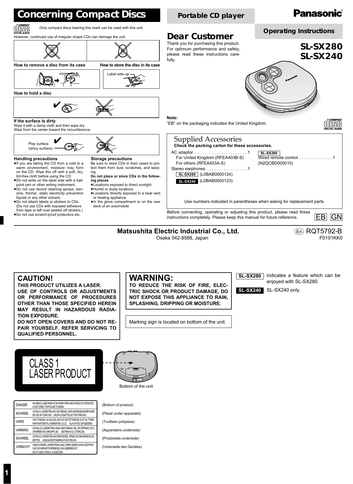 Panasonic Slsx240 Operating Instructions Manualzz