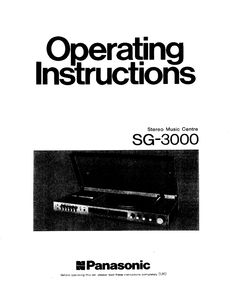 Panasonic Sg3000 Operating Instructions Manualzz