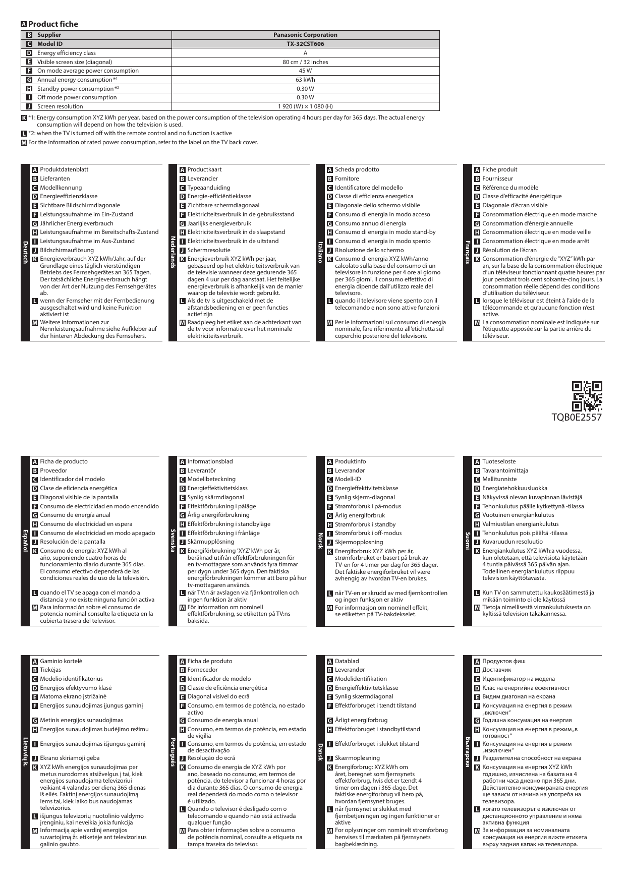 Panasonic Tx32cst606 Product Information Manualzz