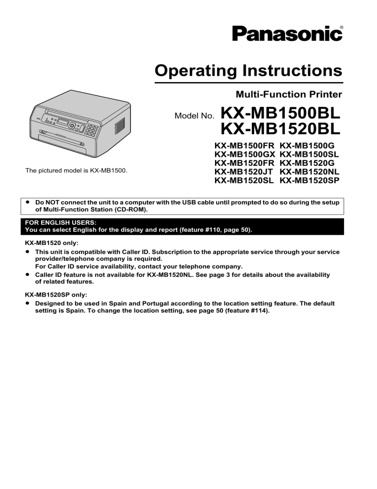 Panasonic Kxmb1500bl Kxmb1500gx Kxmb1520fr Kxmb1520bl Kxmb1500sl Kxmb1500g Kxmb1520g Kxmb1520sl Kxmb1520jt Kxmb1500fr Operating Instructions Manualzz