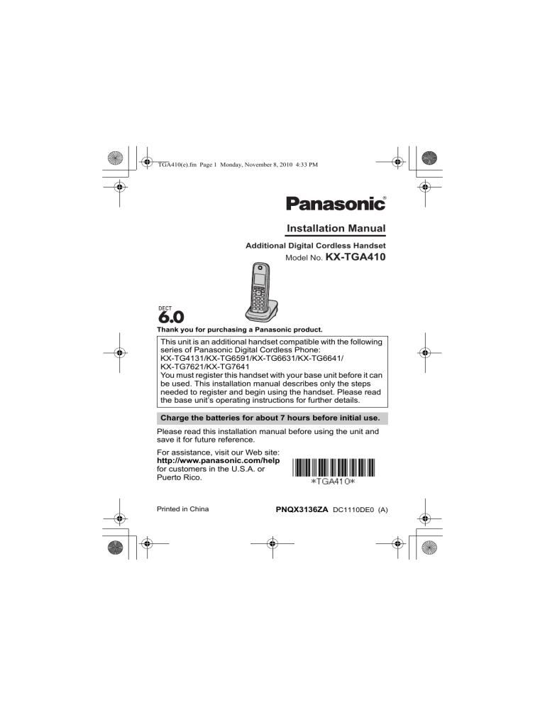 Panasonic KXTGA410 Operating instructions | Manualzz