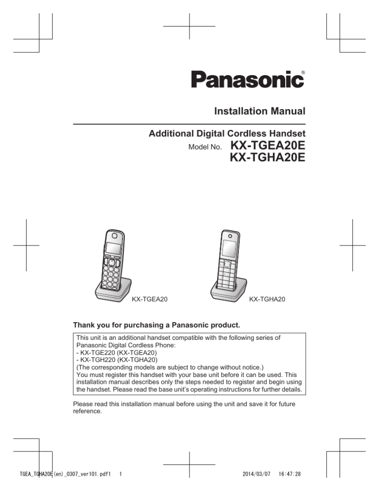 Panasonic Kx Tgea20 Cordless Telephone User Manual