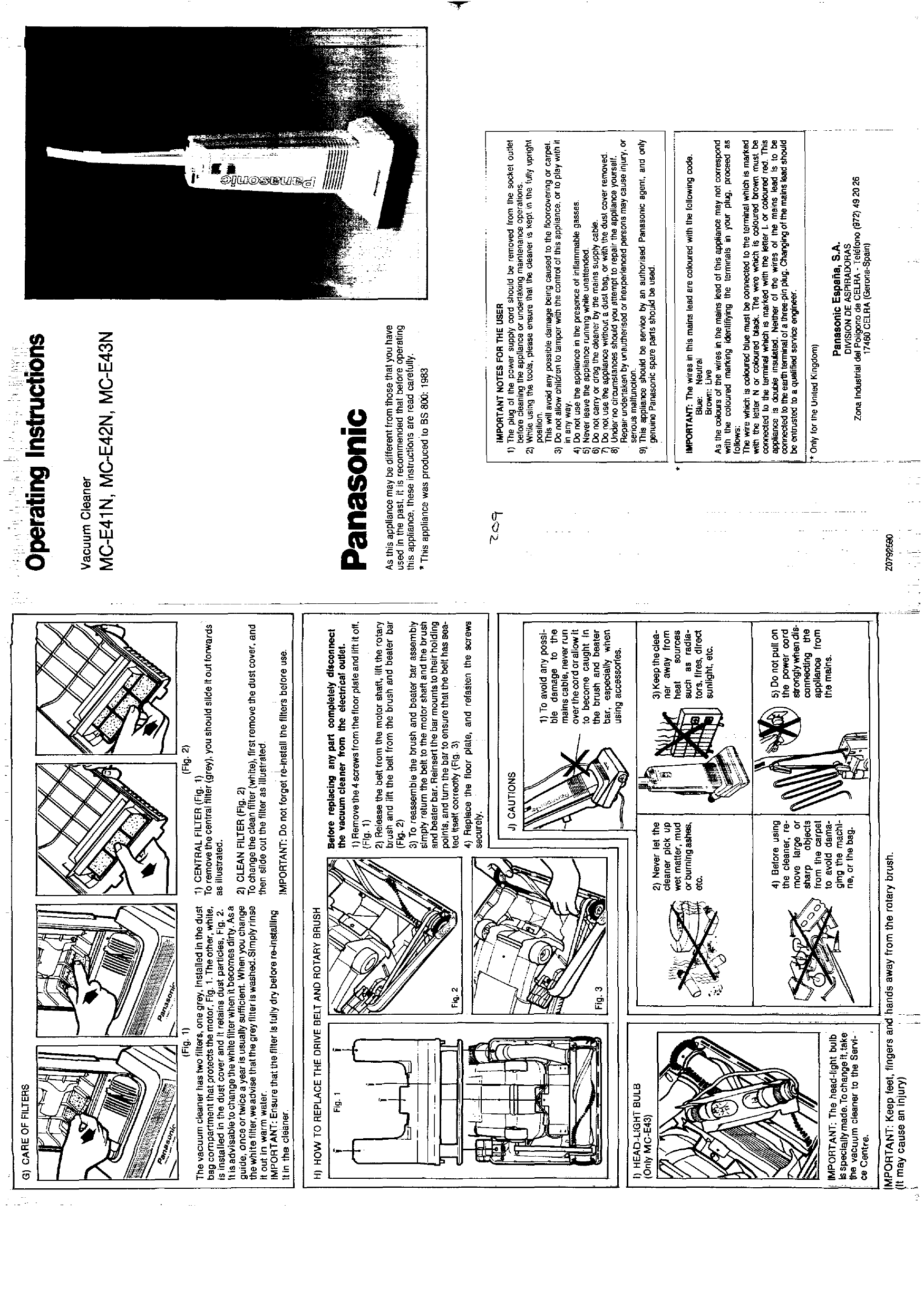 Panasonic Mce42n Mce41n Operating Instructions Manualzz