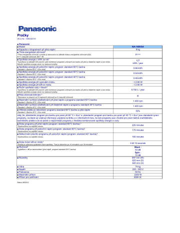 Panasonic NA148VG4 Product Fiche | Manualzz
