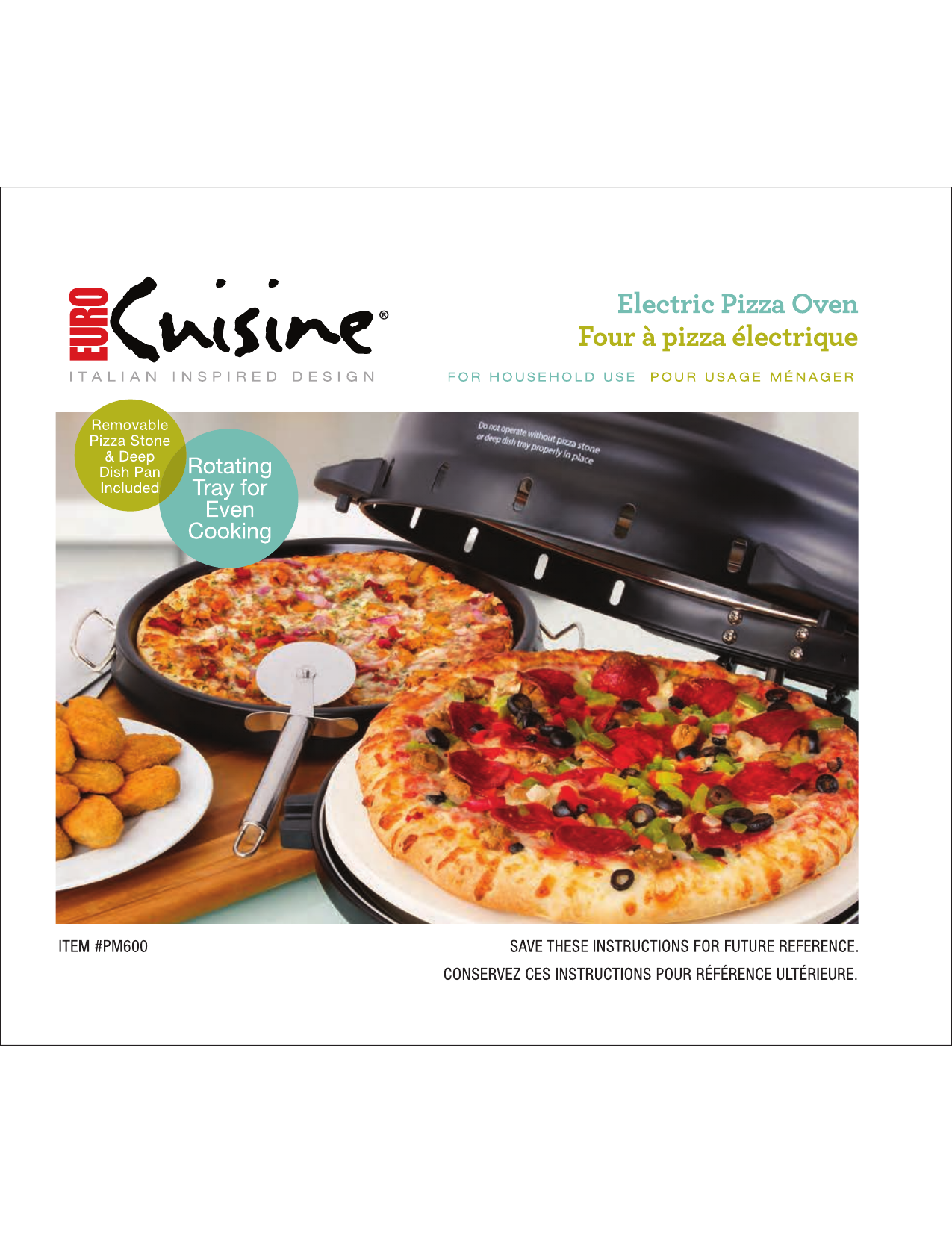 Euro Cuisine (PM600) - Electric Pizza Maker with Stone and Deep Pan 