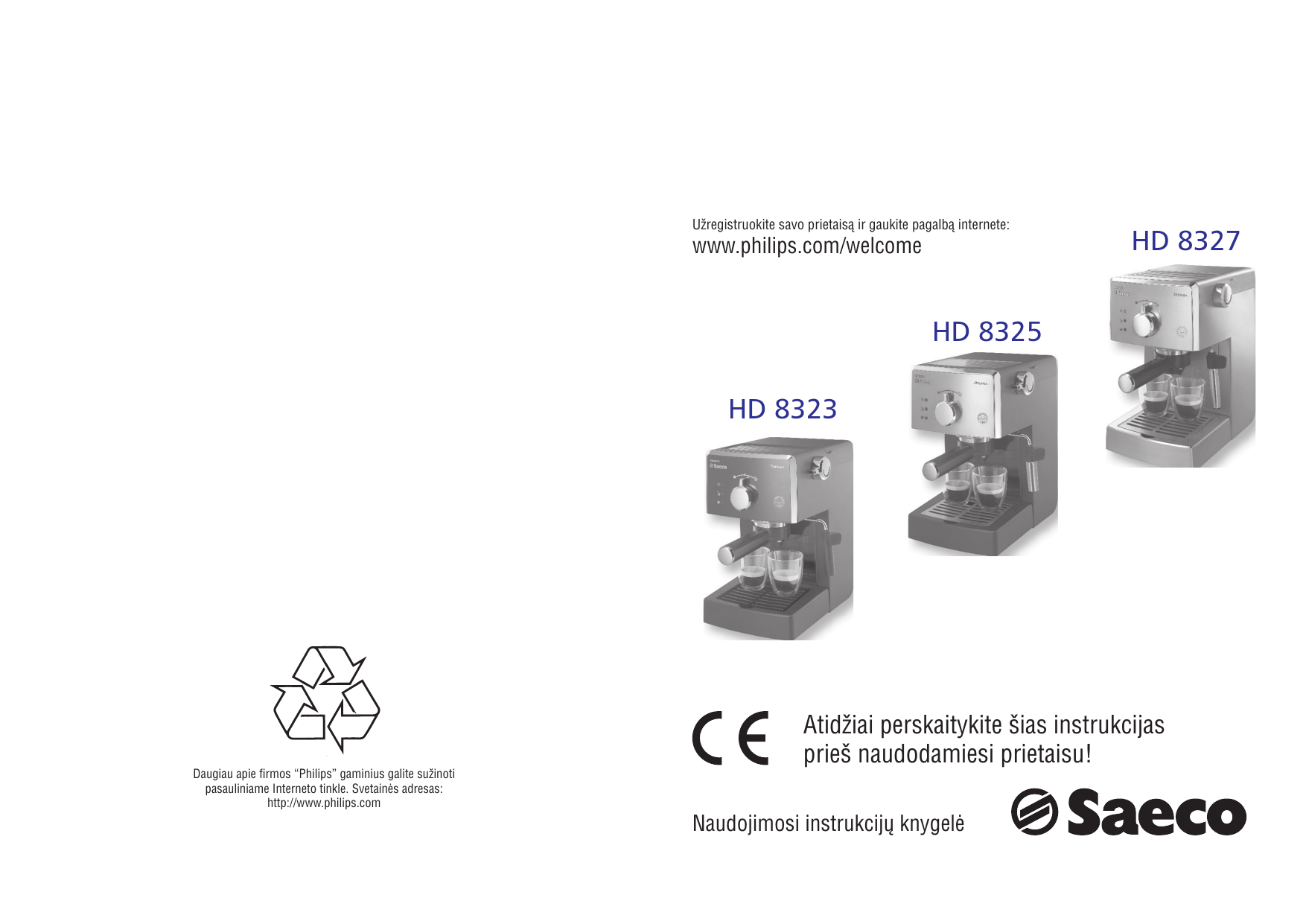 Saeco HD8325/09 Poemia Manual Espresso machine User Manual | Manualzz