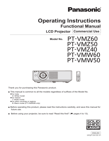 Panasonic PT-VMW60U Projector User Manual | Manualzz