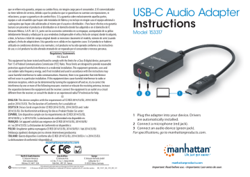 Manhattan 153317 USB-C to 3.5 mm Audio Adapter Quick Instruction Guide | Manualzz