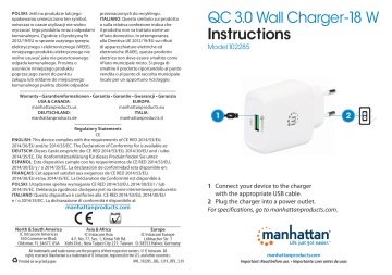 Manhattan 102285 QC 3.0 Wall Charger - 18 W Quick Instruction Guide | Manualzz