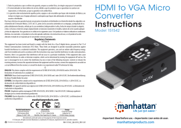 Manhattan 151542 HDMI to VGA Micro Converter Quick Instruction Guide | Manualzz